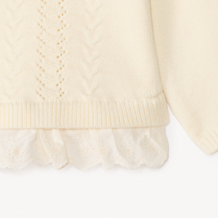 Suéter de punto con efecto 2-en-1 calado para niña bebé. 