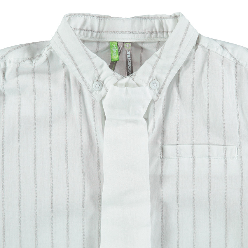 Camisa de manga corta de algodón con rayas y corbata 