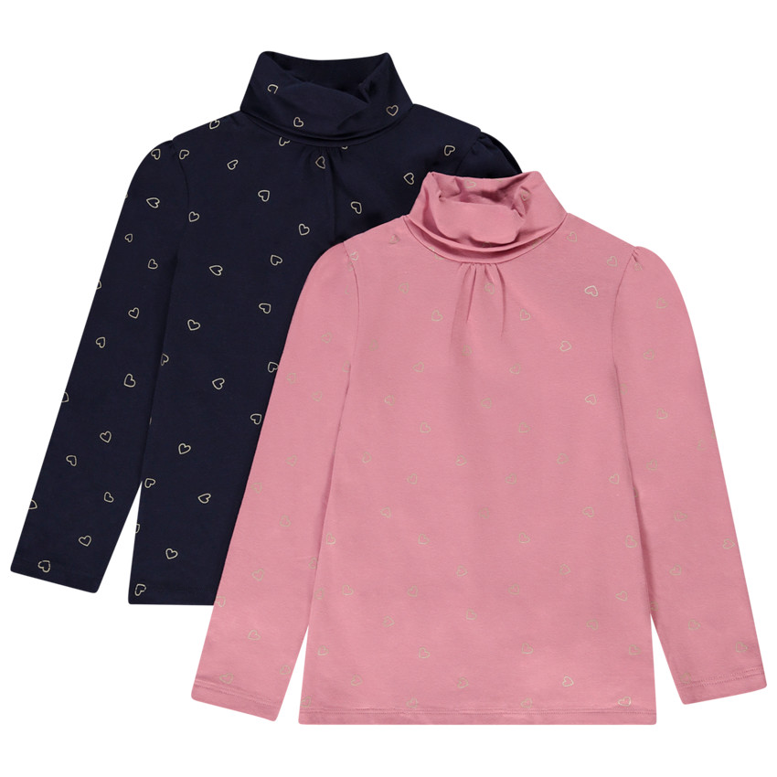 Lote de 2 camisetas interiores con estampado de corazones niña 