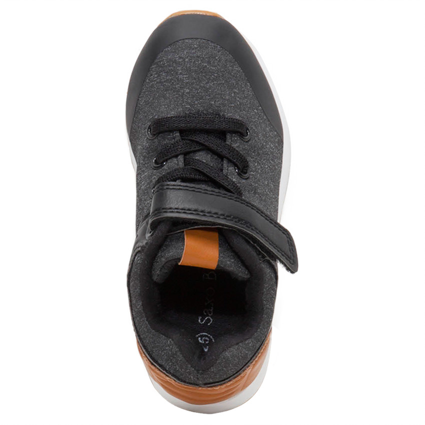 Deportivas bajas en dos materiales con cordones y velcro 