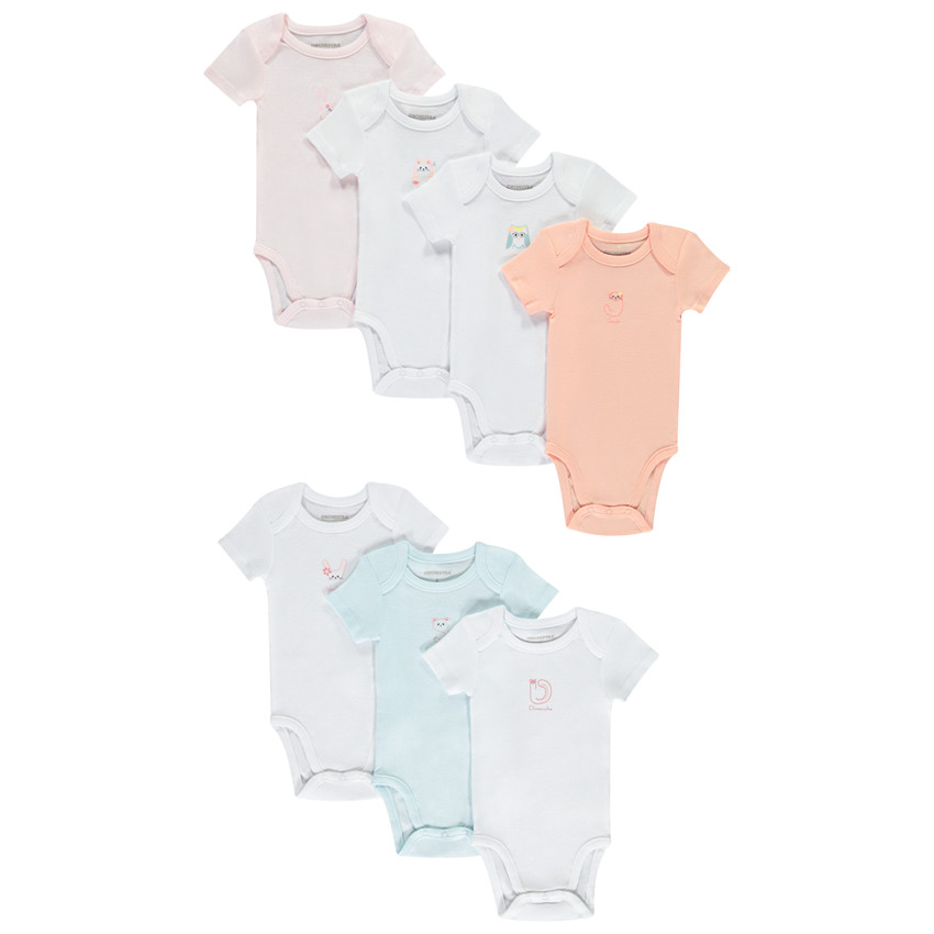 Pack de 7 bodies manga corta para bebé niña 