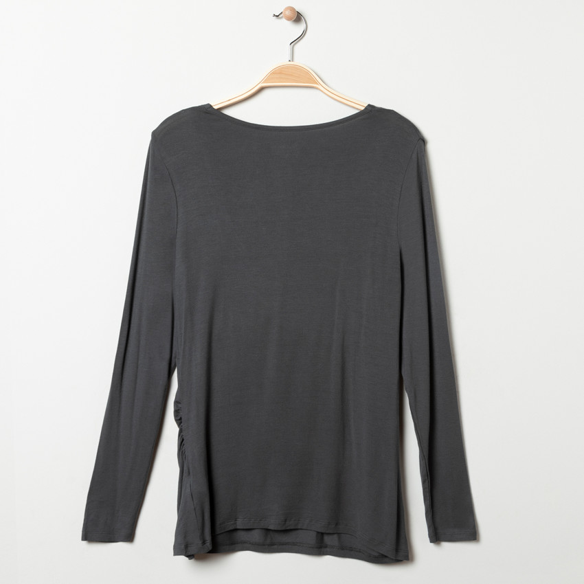 Camiseta de manga larga gris para embarazo y lactancia 