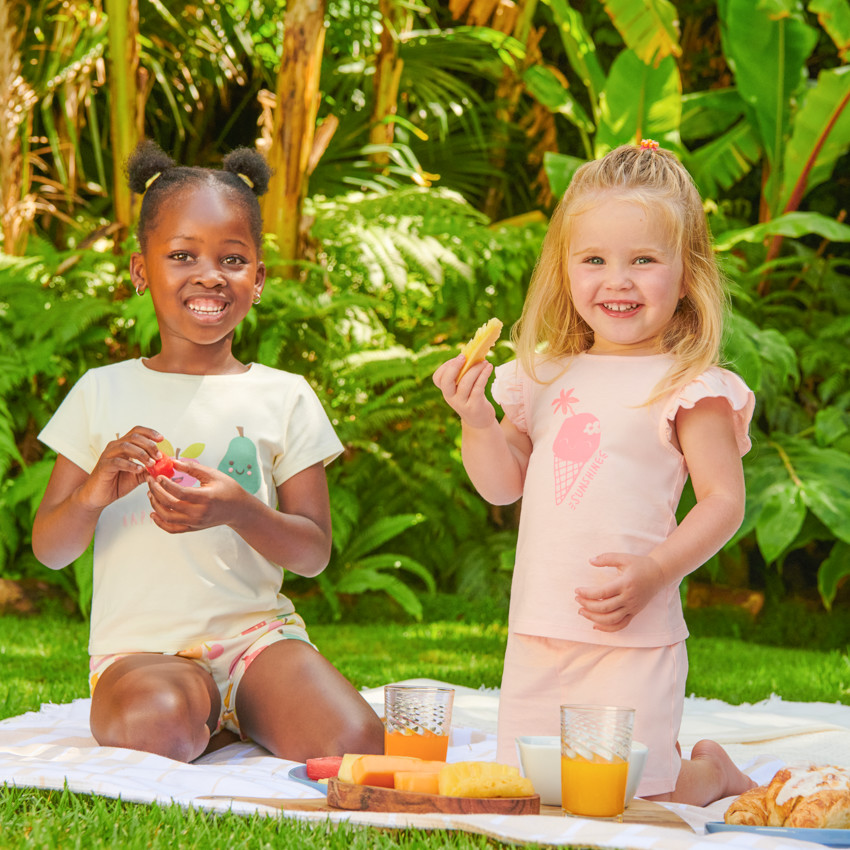 Conjunto de pijama de 2 piezas con camiseta + pantalones cortos para niña bebé 