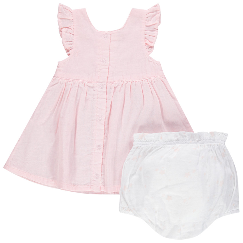 Conjunto con vestido de manga corta con volantes y bloomer 