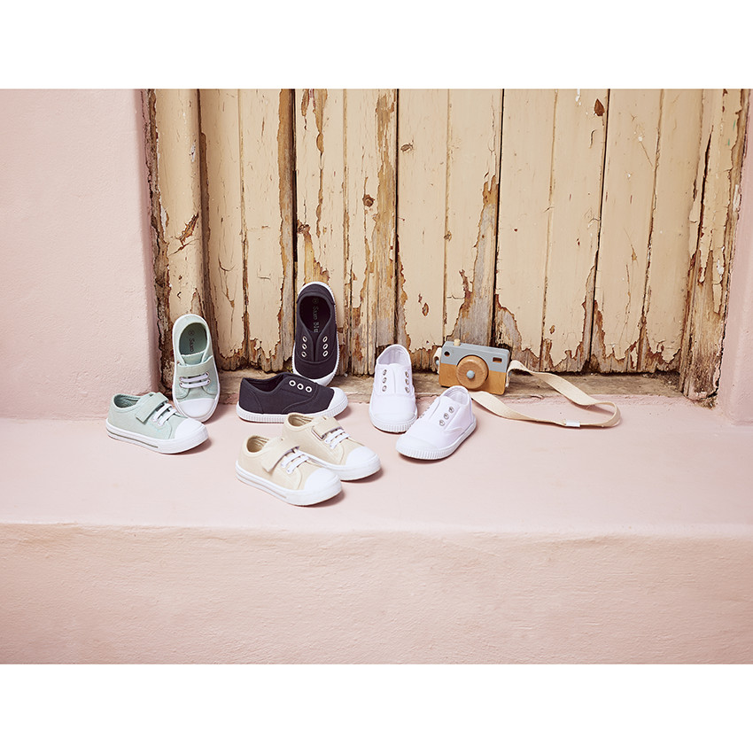 Zapatillas bajas de tela con cordones elásticos y velcro para bebé niño 