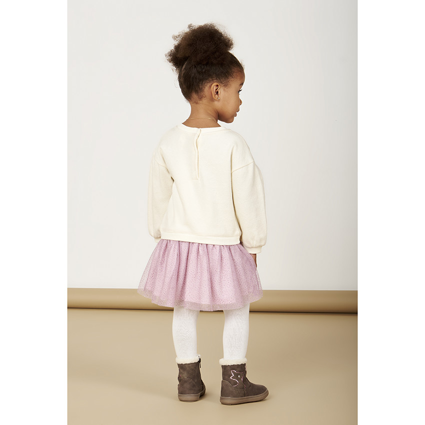 Robe 2 en 1 manches longues en molleton cloqué et tulle pour bébé fille 