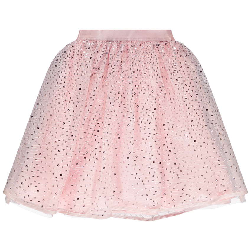 Falda corta unicolor rosa de tul con brillantes lentejuelas para niña 