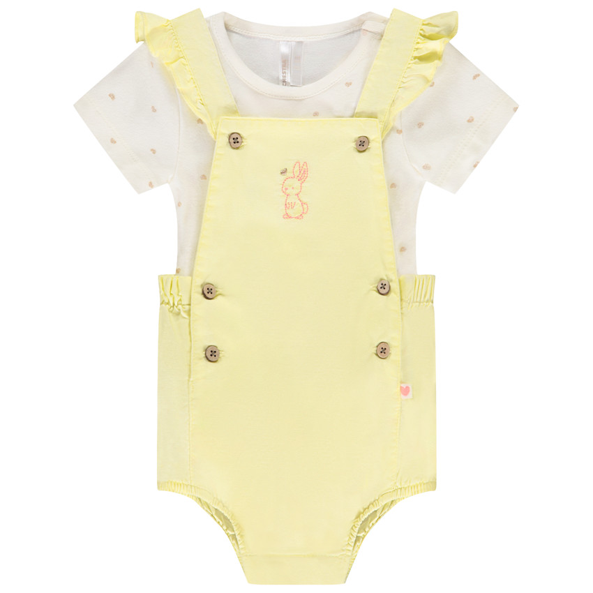 Conjunto de body fantasía + pelele salopette unicolor para niña bebé 