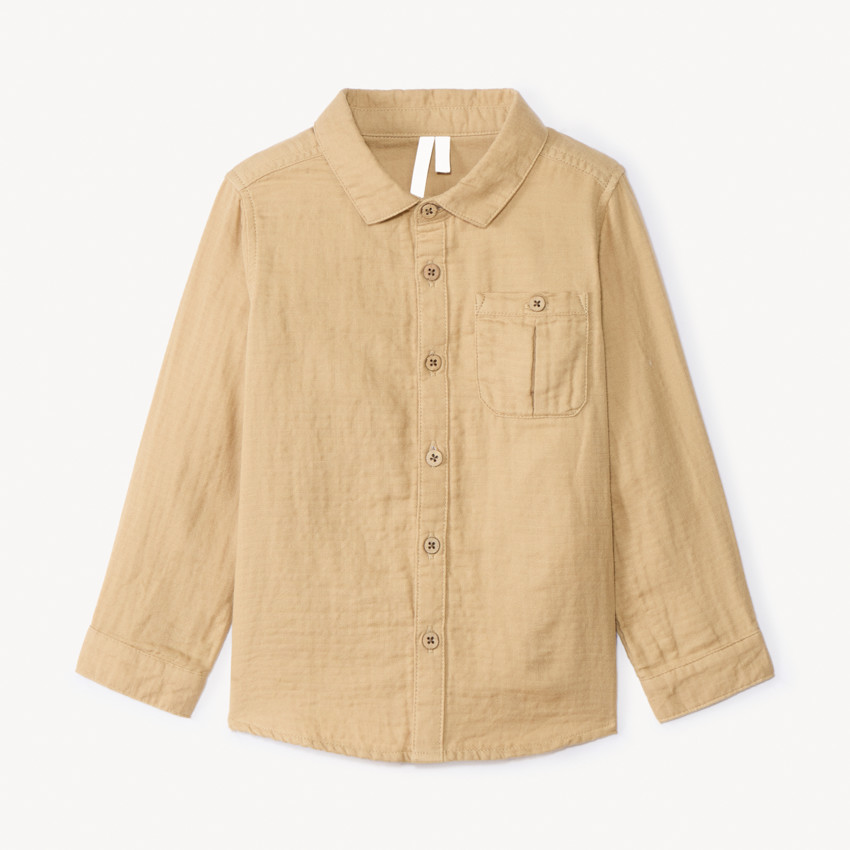 Camisa de manga larga lisa en doble gasa para bebé niño 