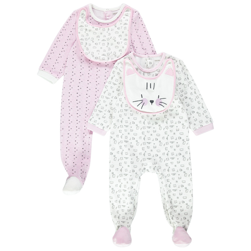 Juego de 2 pijamas de terciopelo con babero desmontable   Additional Juego de 2 pijamas de terciopelo con babero desmontable