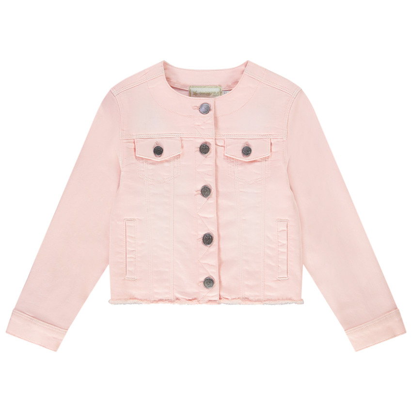 Veste en jean rose col mao pour fille 