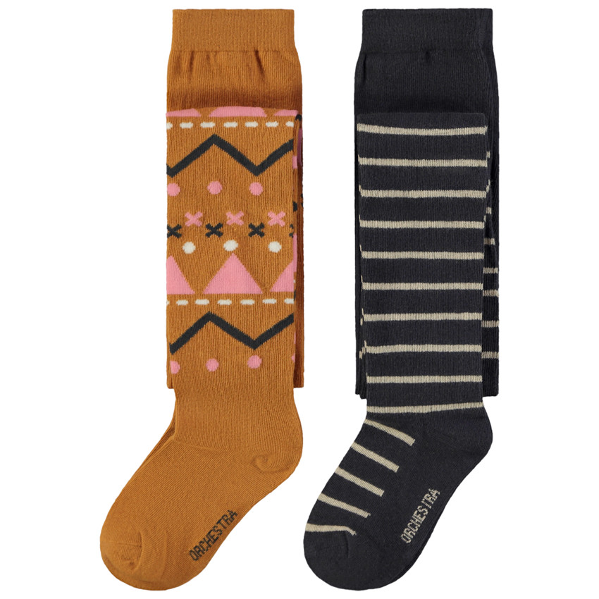 Lote de 2 pares de leotardos gruesos con estampado de fantasía para niña 