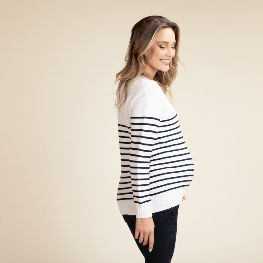 Suéter para embarazada grueso a rayas estilo marinero 