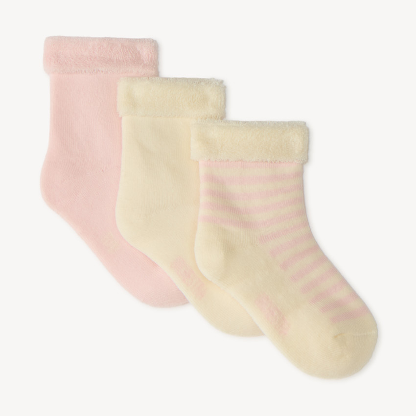 Lote de 3 calcetines de rizo lisos y a rayas para niña bebé. 