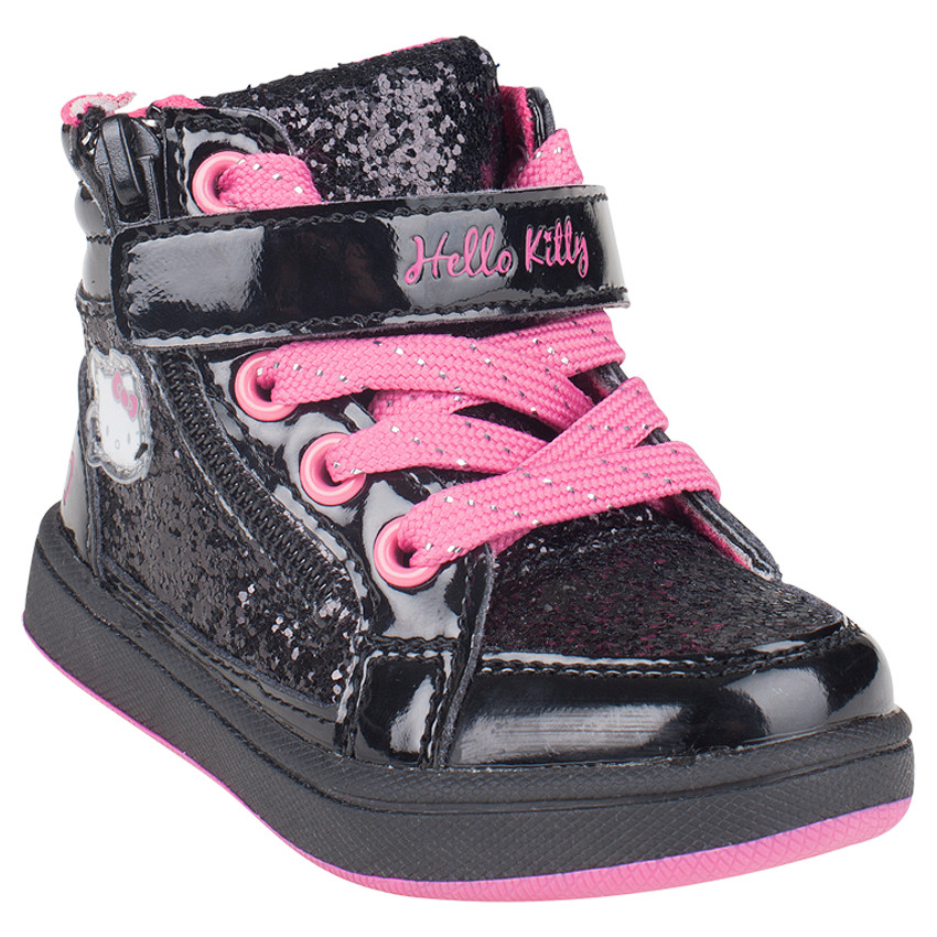 Botas bajas de color negro con cordones con velcro con purpurina Hello Kitty 