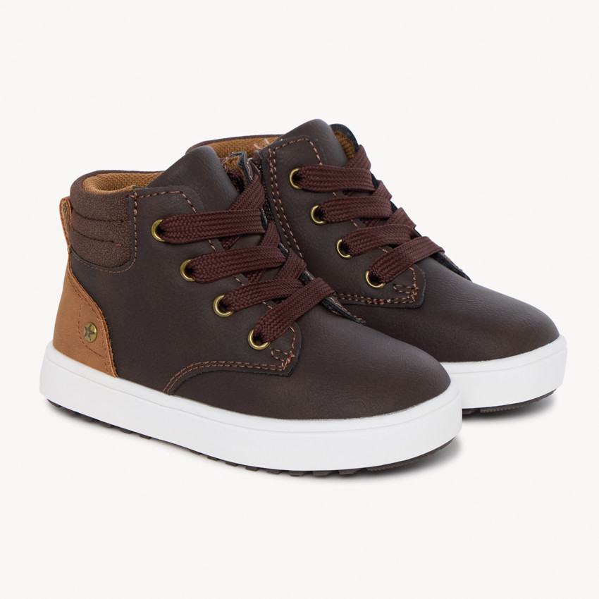 Botines marrón oscuro con cordones y cremallera para bebé niño 