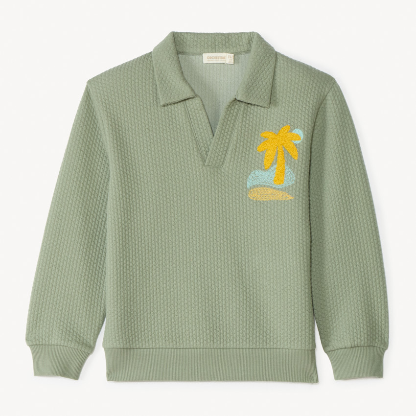 Sudadera de felpa con efecto arrugado y cuello tipo polo para niño. 