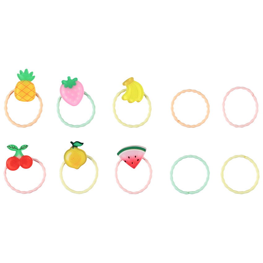 Lote de 10 gomas de pelo con diseño de frutas para niña  Additional Lote de 10 gomas de pelo con diseño de frutas para niña