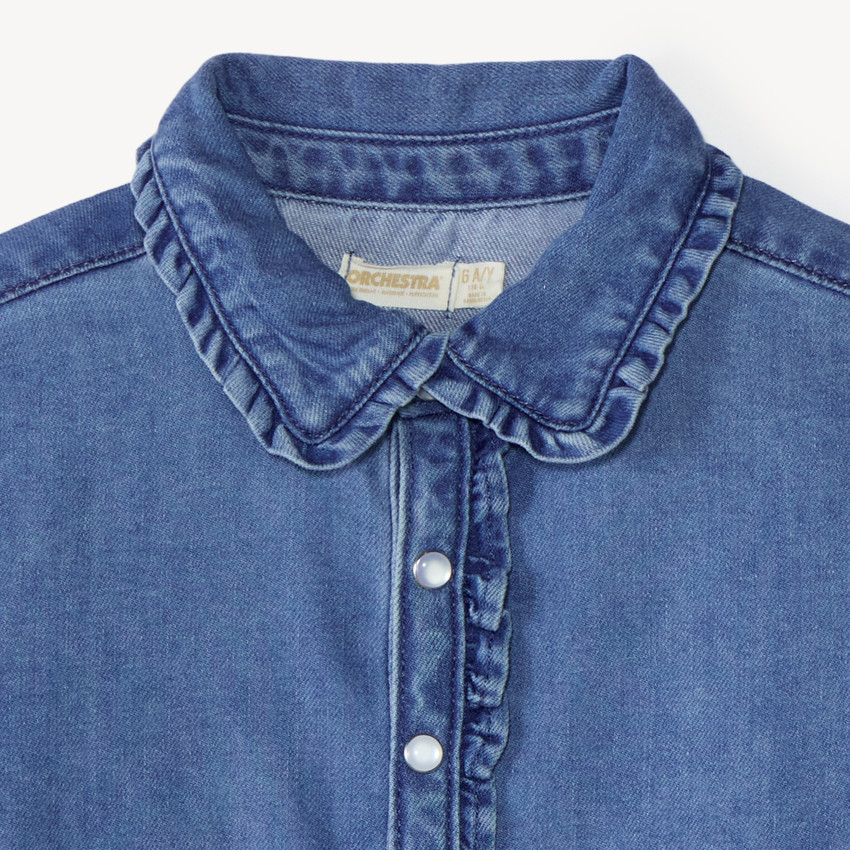 Camisa de niña de manga larga en denim 