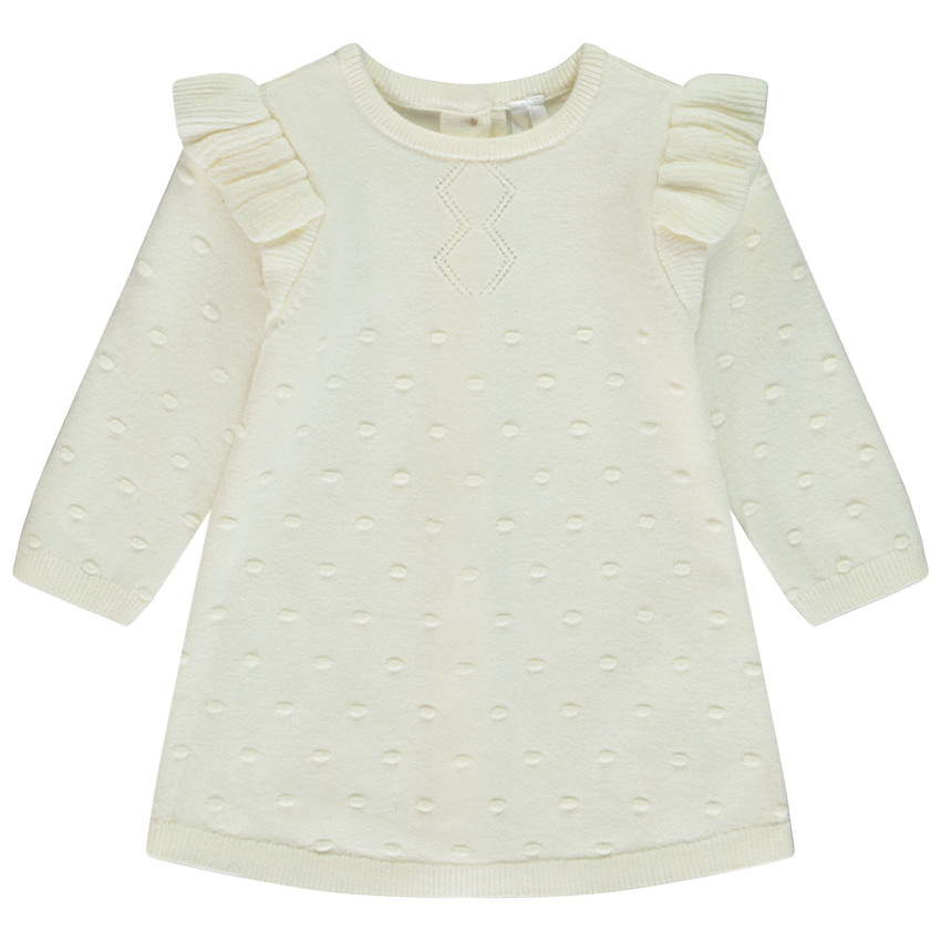 Vestido de punto con pompones y mangas largas para bebé niña 