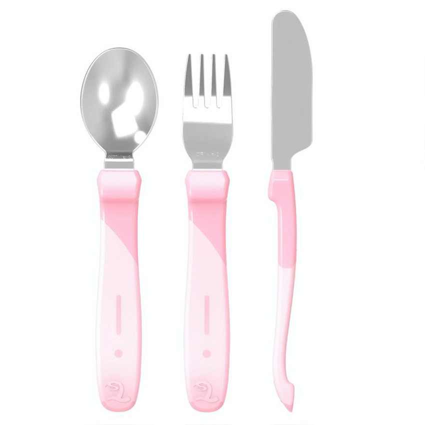 Set de 3 couverts d’apprentissage en inox 12+ mois – Rose Pastel 
