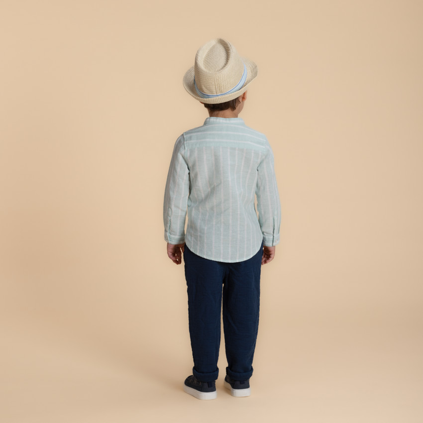 Camisa de manga larga a rayas con cuello mao para bebé niño 