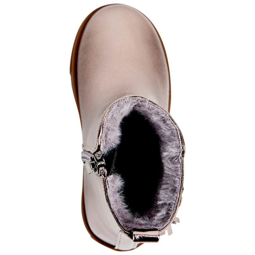 Botines iridiscentes con hebilla y pompón para bebé niña 