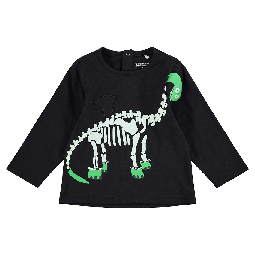 Camiseta de manga larga de HALLOWEEN con esqueleto de dinosaurio estampado 