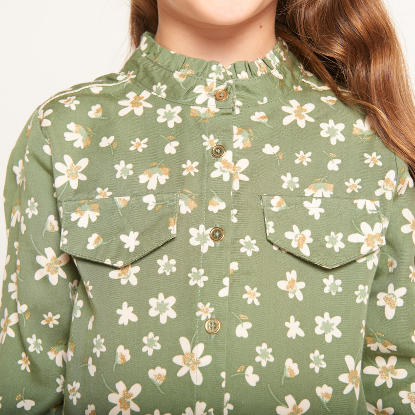 Vestido de manga larga estilo camisa estampado para niña 