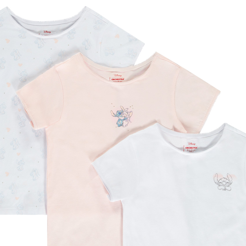 Pack de 3 camisetas interiores de manga corta Stitch Disney para niña. 