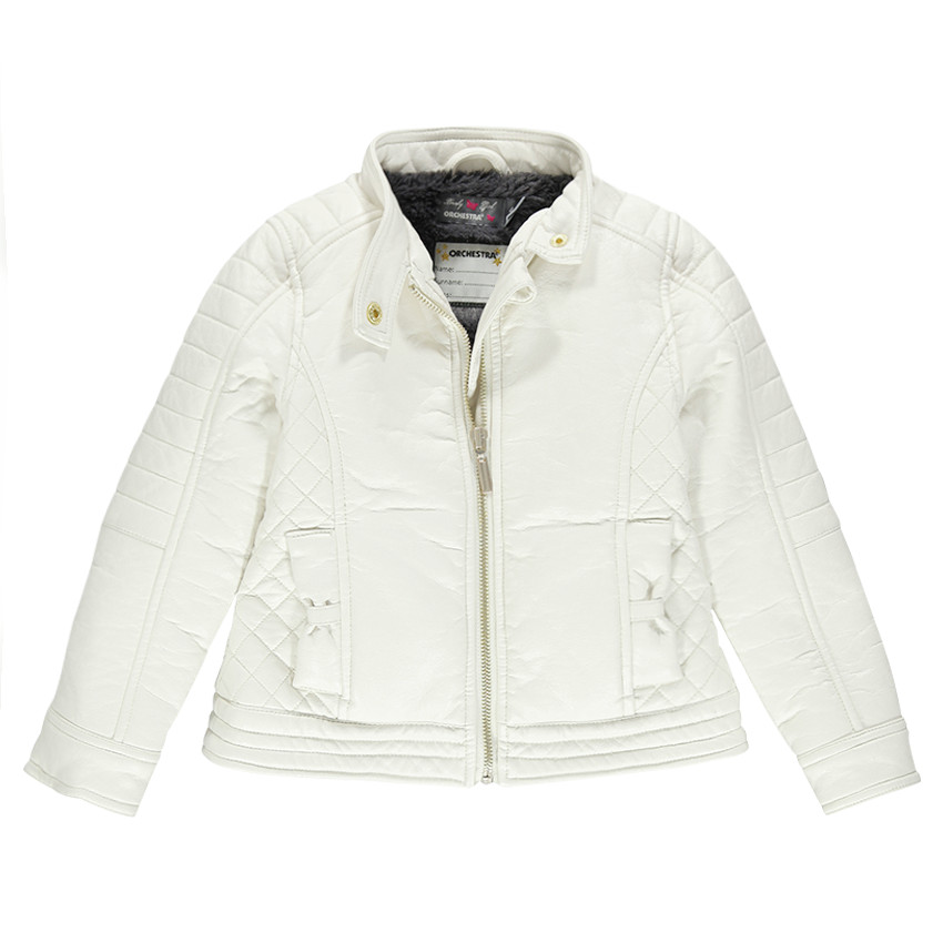 Chaqueta de aspecto cuero con forro de tela sherpa con bolsillos con lazo 