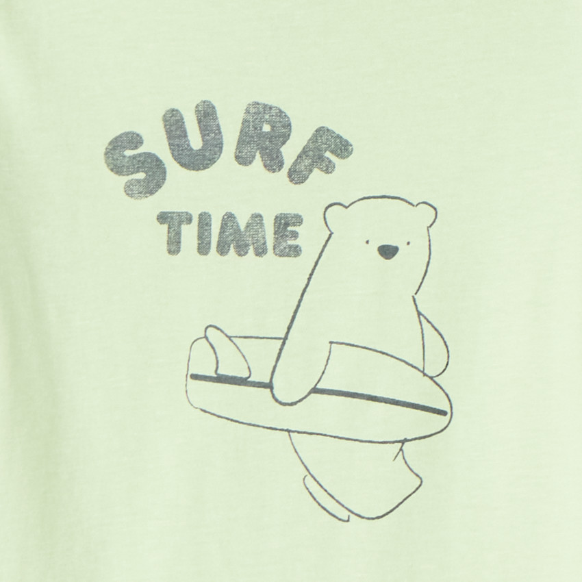 Pijama de 2 piezas: camiseta + pantalones cortos con estampado de oso surfista para bebé niño. 