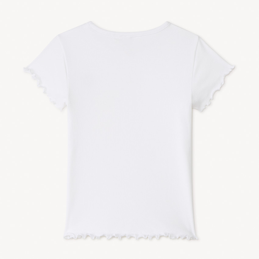 Camiseta de manga corta de punto acanalado con bordado de corazón para niña 