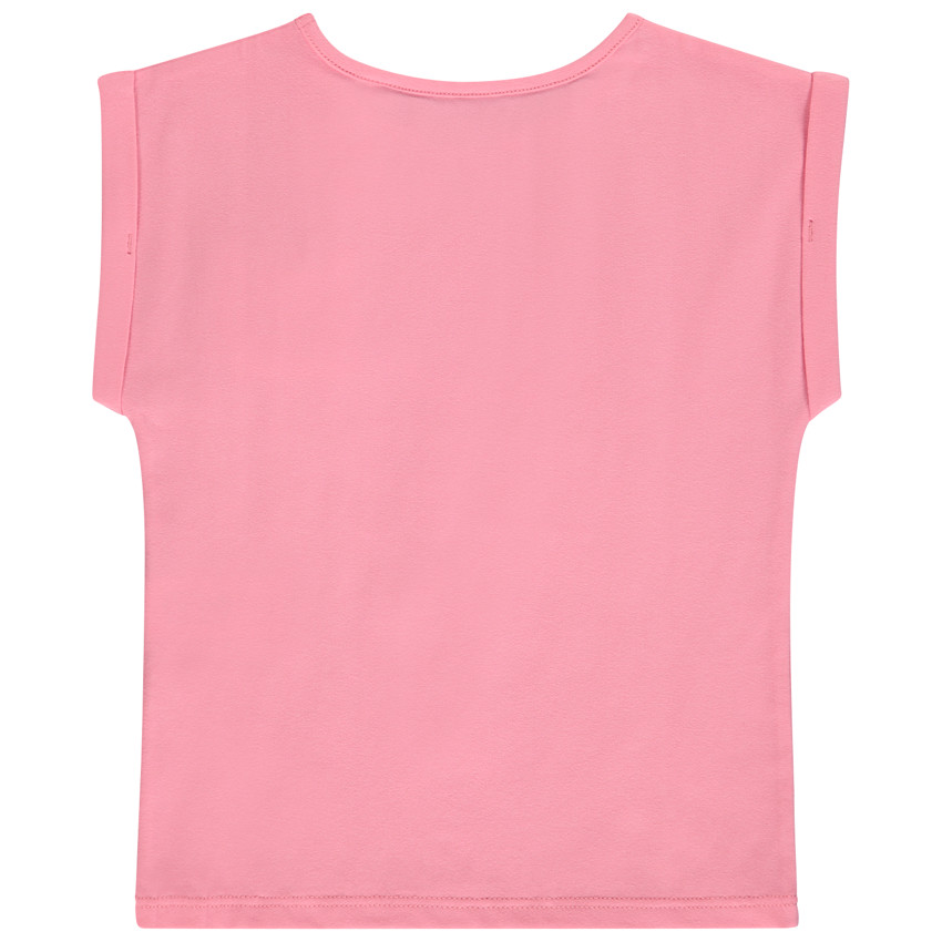 Camiseta manga corta con bolsillo fantasía de crochet para niña 