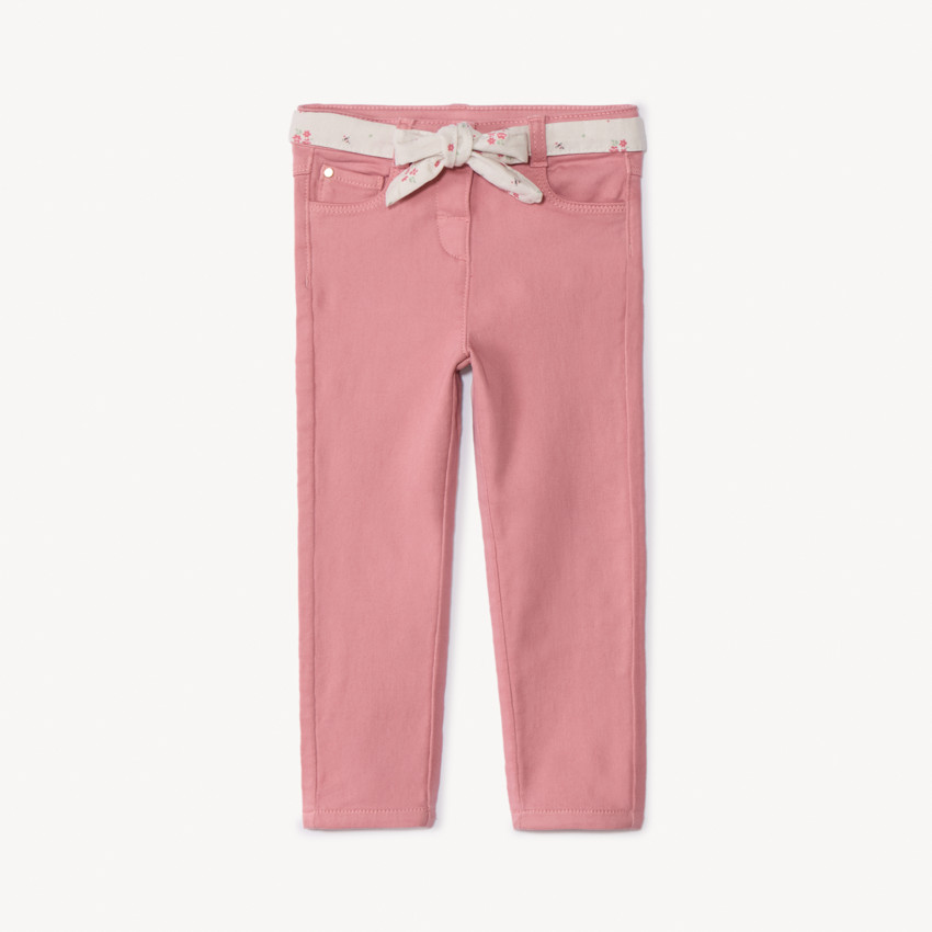 Pantalón vaquero recto con cinturón floral para atar para bebé niña 