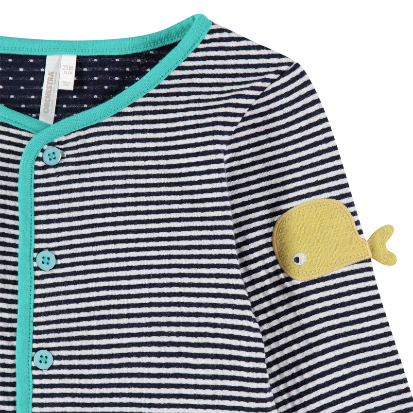 Chaqueta de algodón de rayas y peces cosidos 