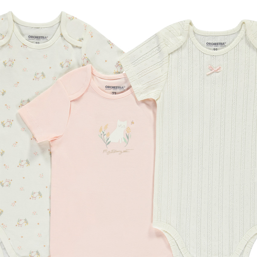 Lote de 5 Bodies de manga corta con diseños variados para niña con aberturas diferentes según la edad.  Additional Lote de 5 Bodies de manga corta con diseños variados para niña con aberturas diferentes según la edad.