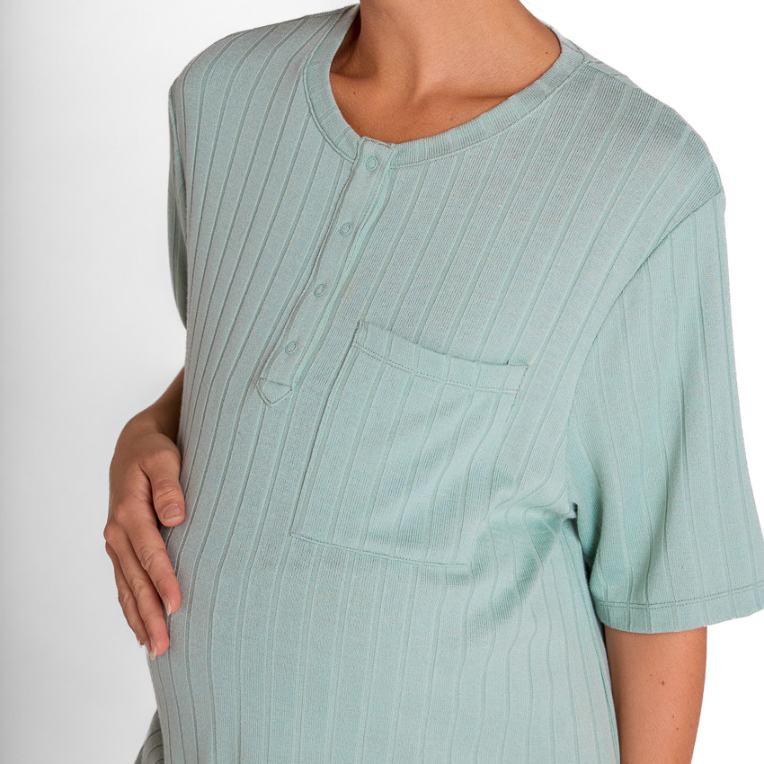 Camiseta de pijama premamá de manga 3/4 en punto canalé 