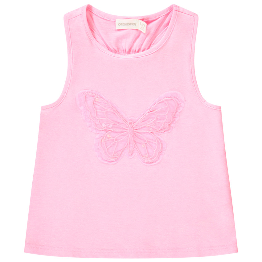Camiseta sin mangas con parche de mariposa de tul y lentejuelas niña 