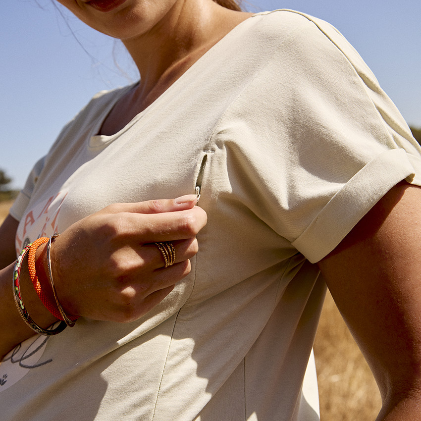Camiseta de embarazo de manga corta con estampado y cremalleras para lactancia 