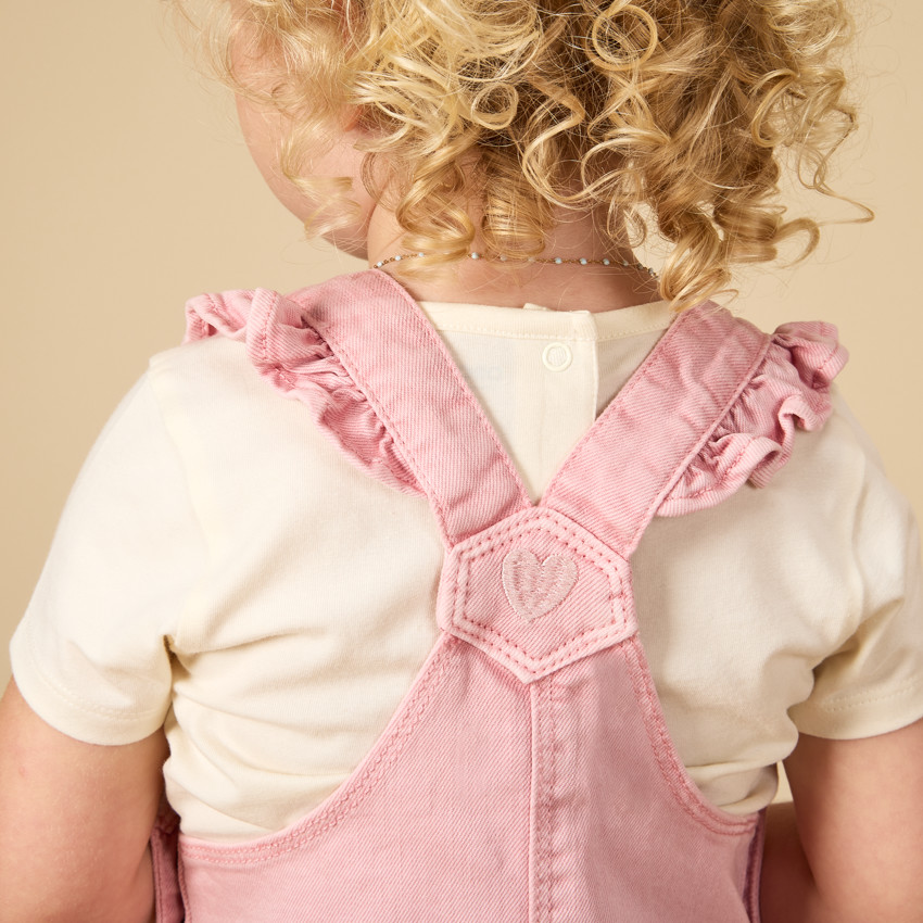 Vestido peto de mezclilla con volante, bordado y lentejuelas para bebé niña 