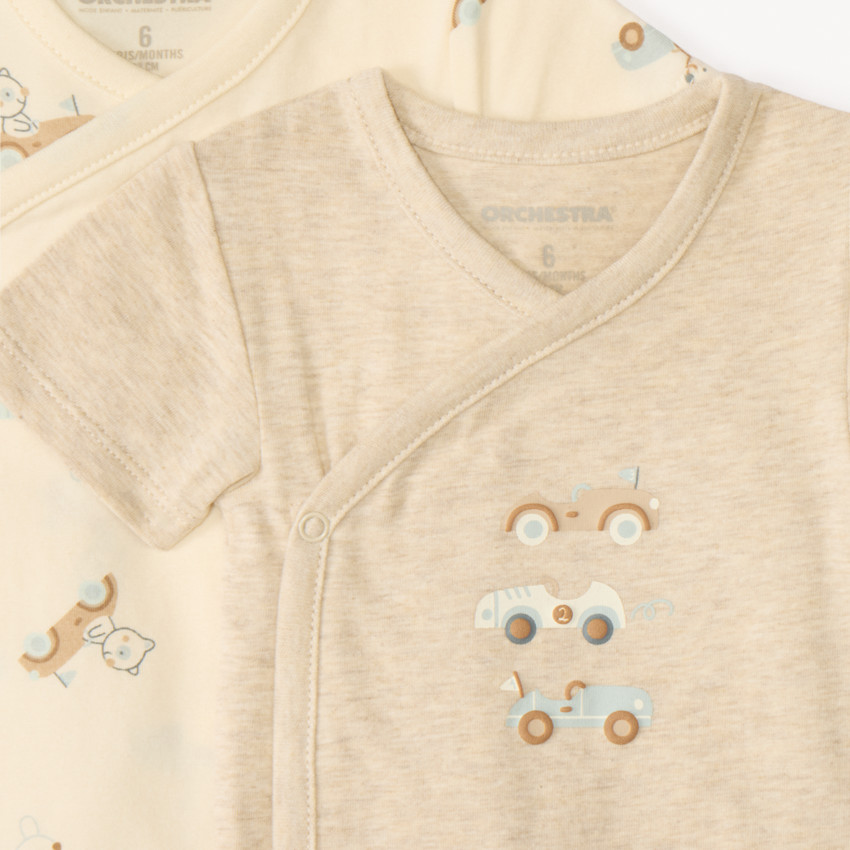 Pack de 5 bodies de manga corta con estampado de coches para bebé niño (aberturas diferentes según la edad). 
