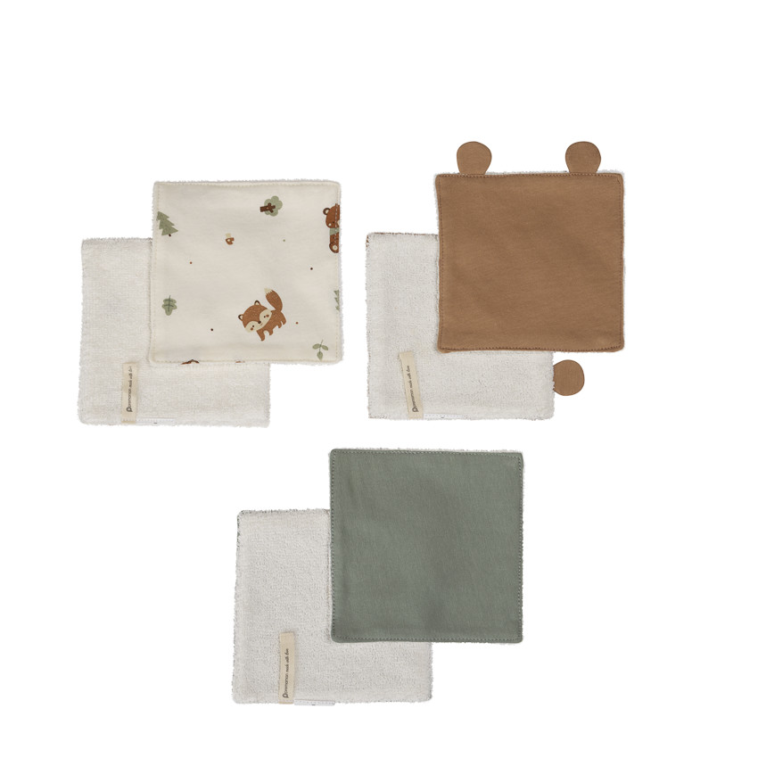 Pack de 6 toallitas lavables de 12 x 12 cm en algodón Rey de los Bosques 