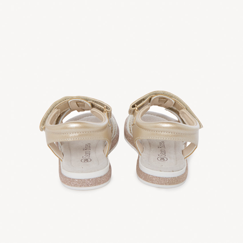 Sandalias doradas con lentejuelas y hebilla para niña 