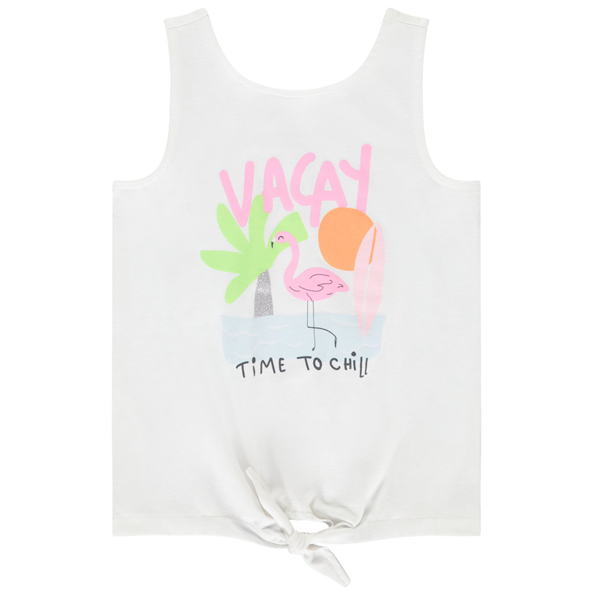 Camiseta sin mangas efecto nudo con print brillante para niña 