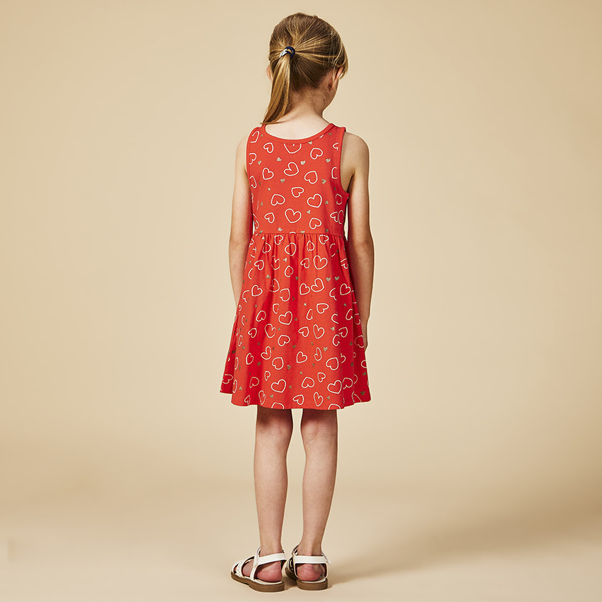 Vestido sin mangas estampado fantasía con purpurina niña 