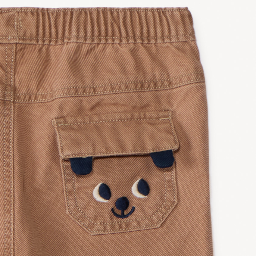 Pantalon uni en toile avec poche ludique pour bébé garçon 