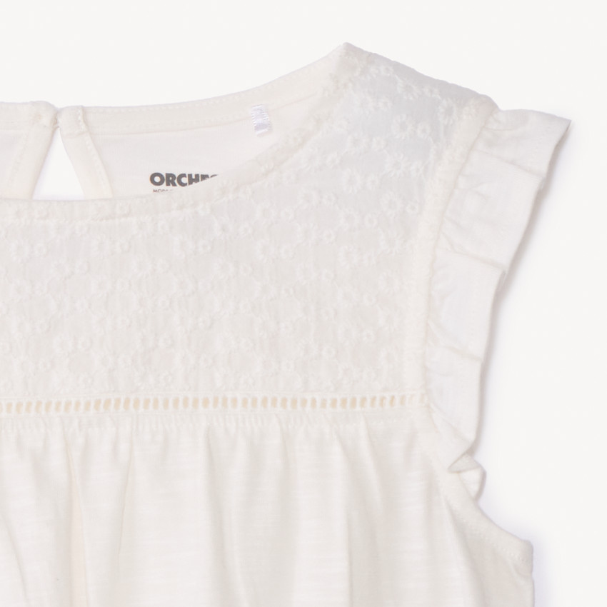 Camiseta de manga corta en punto jersey slub con bordado inglés para niña 