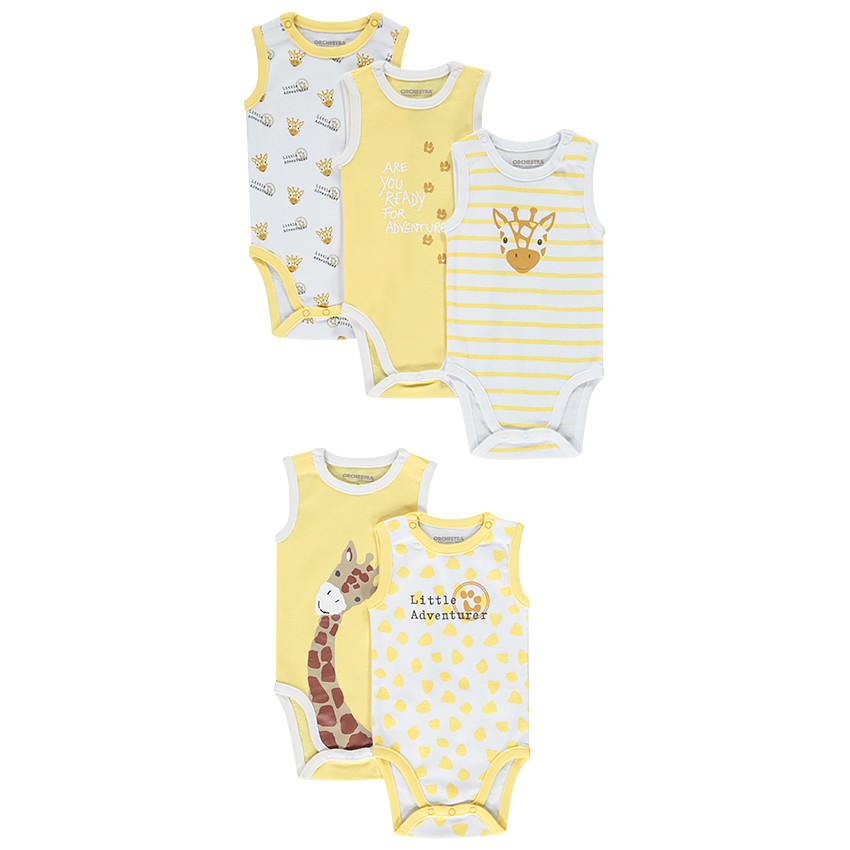 Pack de 5 bodies estampados de jirafas para bebé niño 