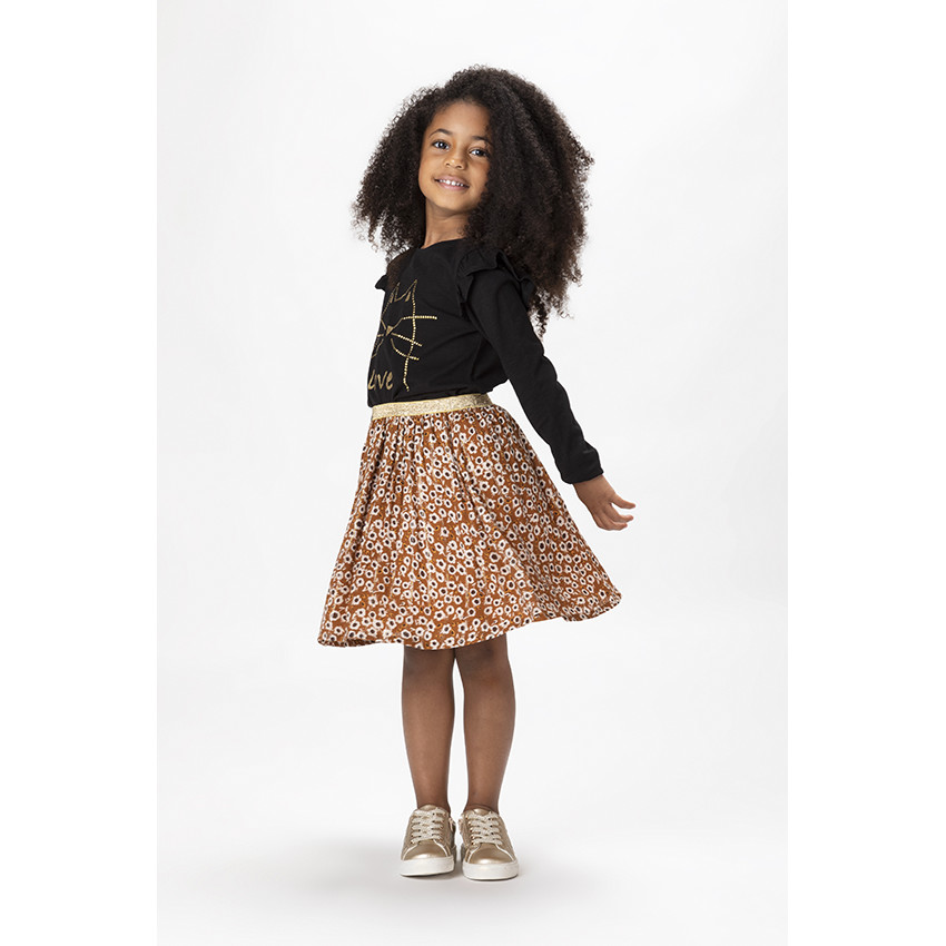 Falda corta en gasa de viscosa con estampado floral para niña 